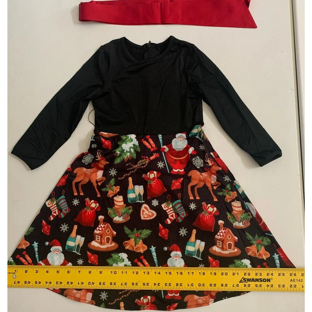 Christmas Dress Size 4-5 Years Girls Kids Long Sleeve Dress Holiday - Picture 7 of 12
